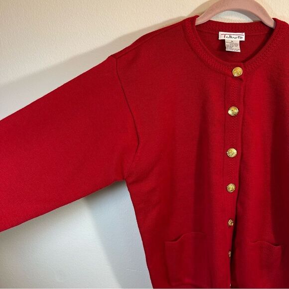 Talbots Red Merino Wool Gold Button Cardigan Sweater Medium Old Money Quiet Lux - Picture 6 of 15